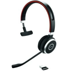 Jabra Evolve 65 UC Mono With Charging Stand -Logitech Shop 65 mono angled with dongle trans 01 1